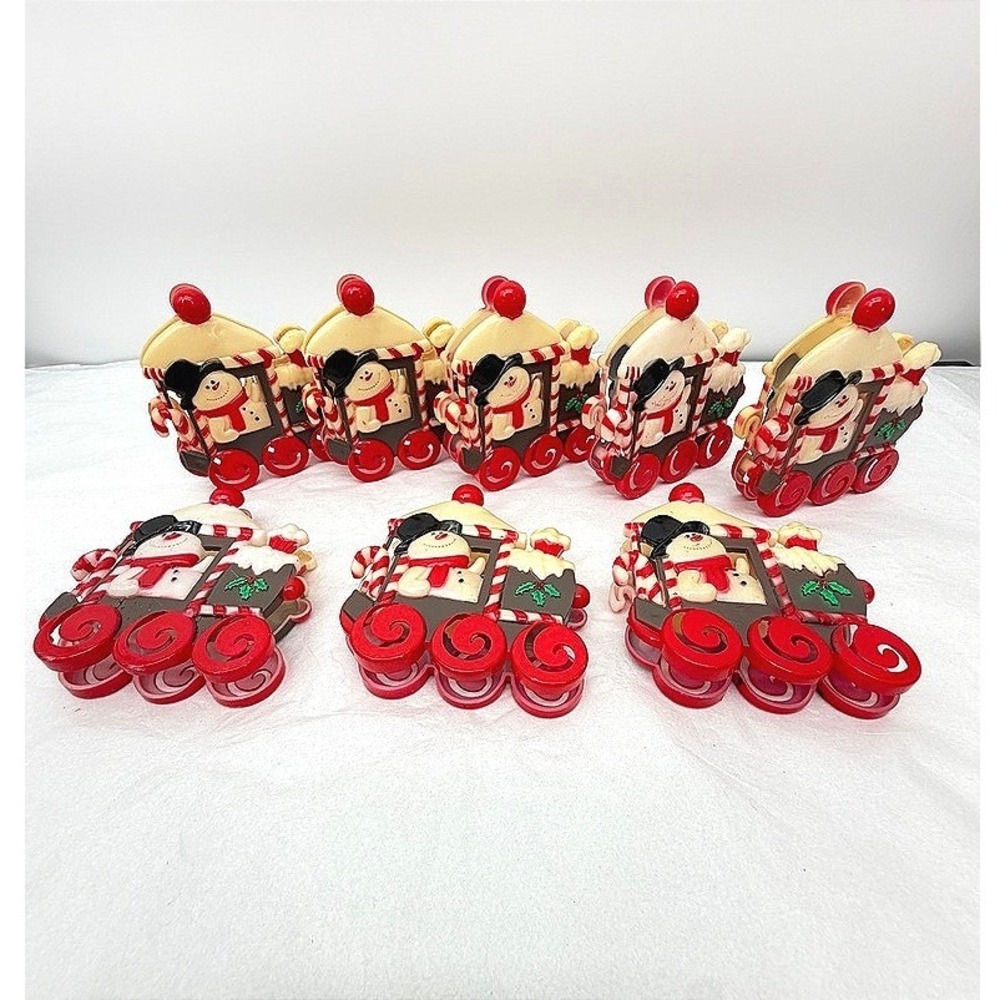 VTG Blow Mold Light Covers Snowman Train Christmas Holiday Decor 8pc Plastic